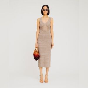 TORN by Ronny Kobo Melanie Ruched Midi Dress – Brown Sand | Size L | NWT